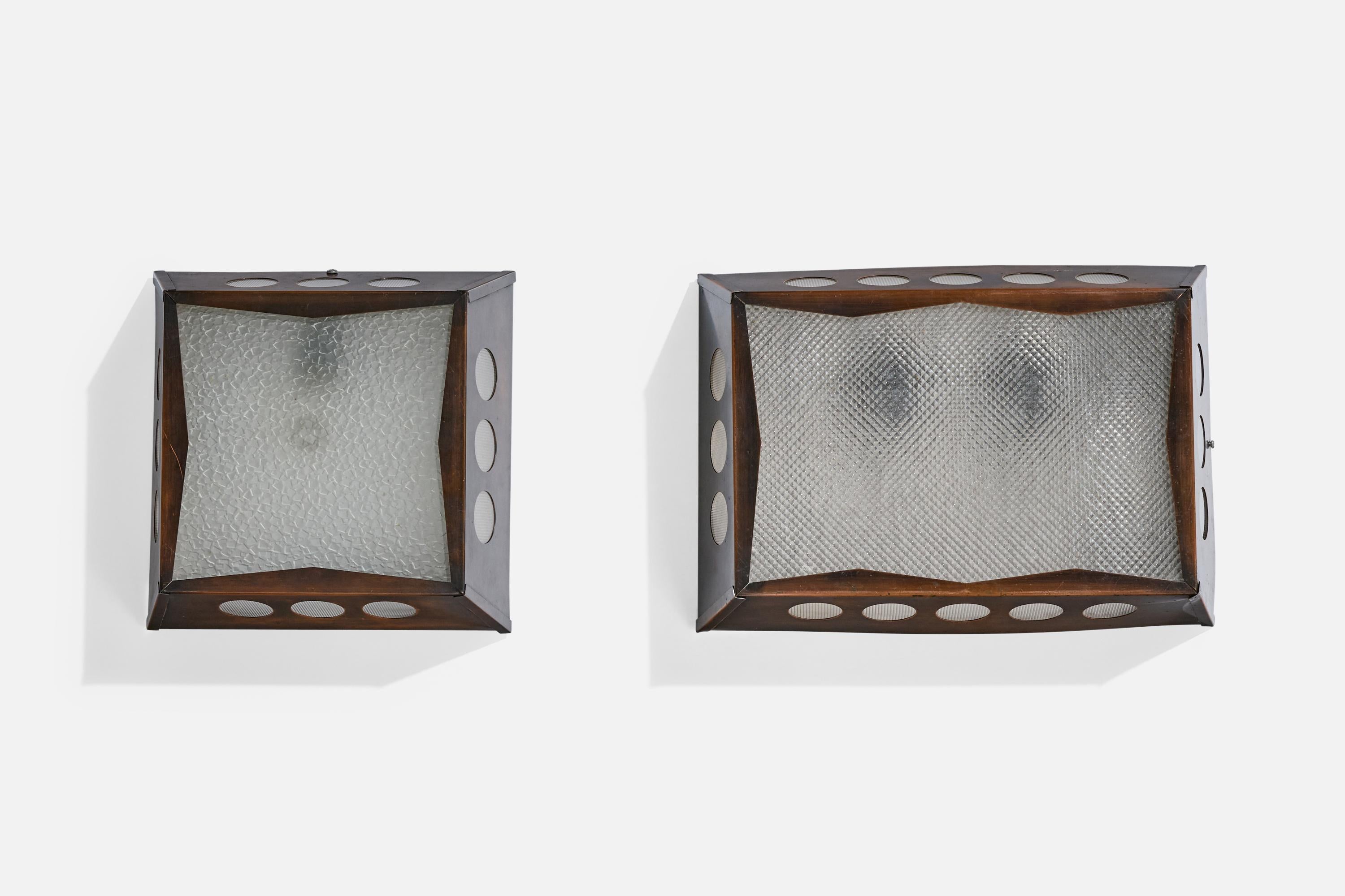 Mid-Century Modern Nils H. Ledung, Wall Lights, Copper, Glass, Sweden, 1960s
