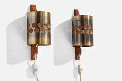 Nils H. Ledung, appliques murales, cuivre, chêne, raphia, Suède, années 1960