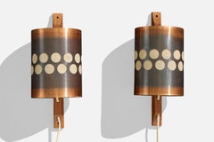 Nils H. Ledung, Wall Lights, Copper, Oak, Raffia, Sweden, 1960s