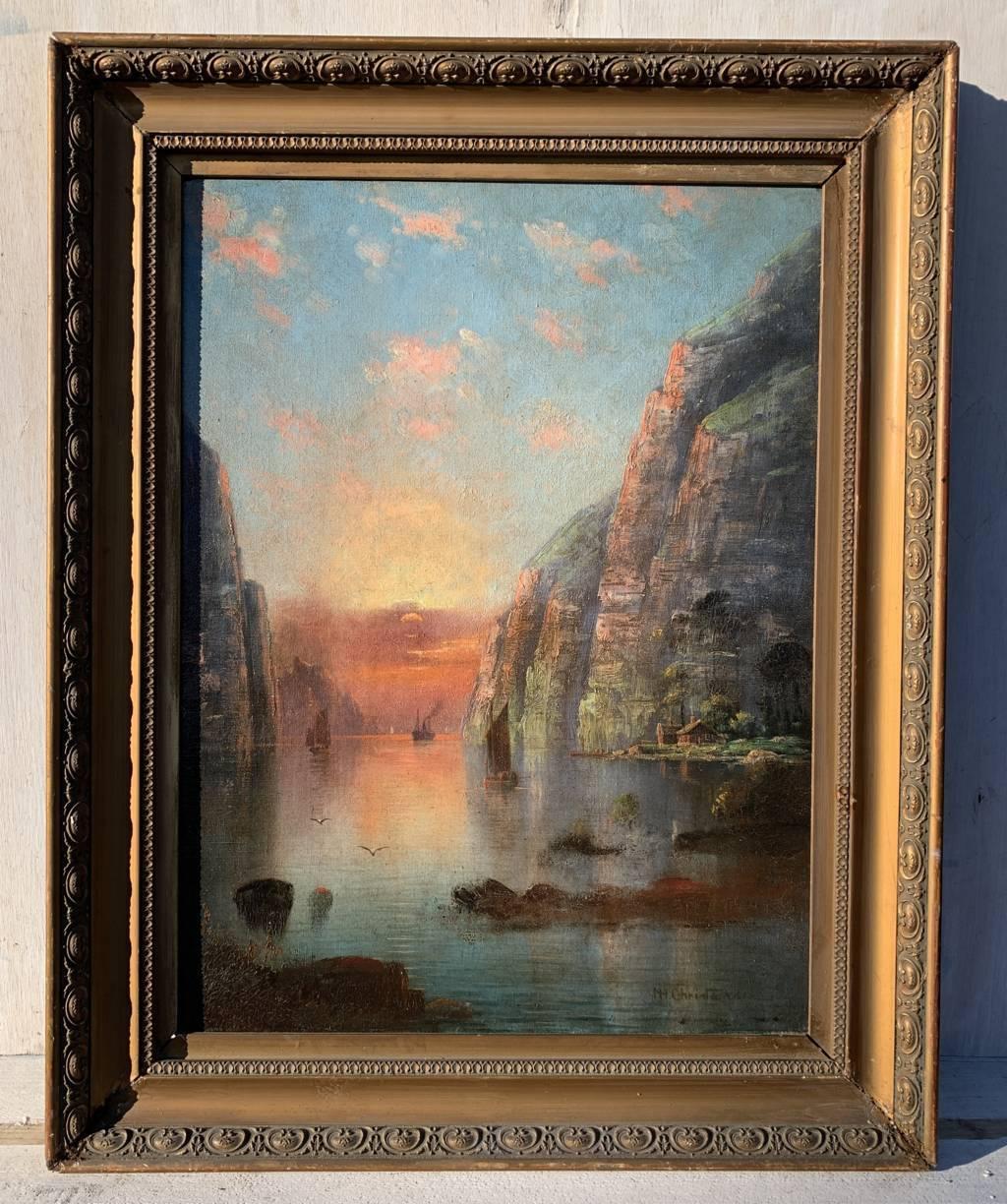 Nils Christiansen (Danish painter) - 19th century landscape painting - Sunset - Painting by Nils Hans Christiansen