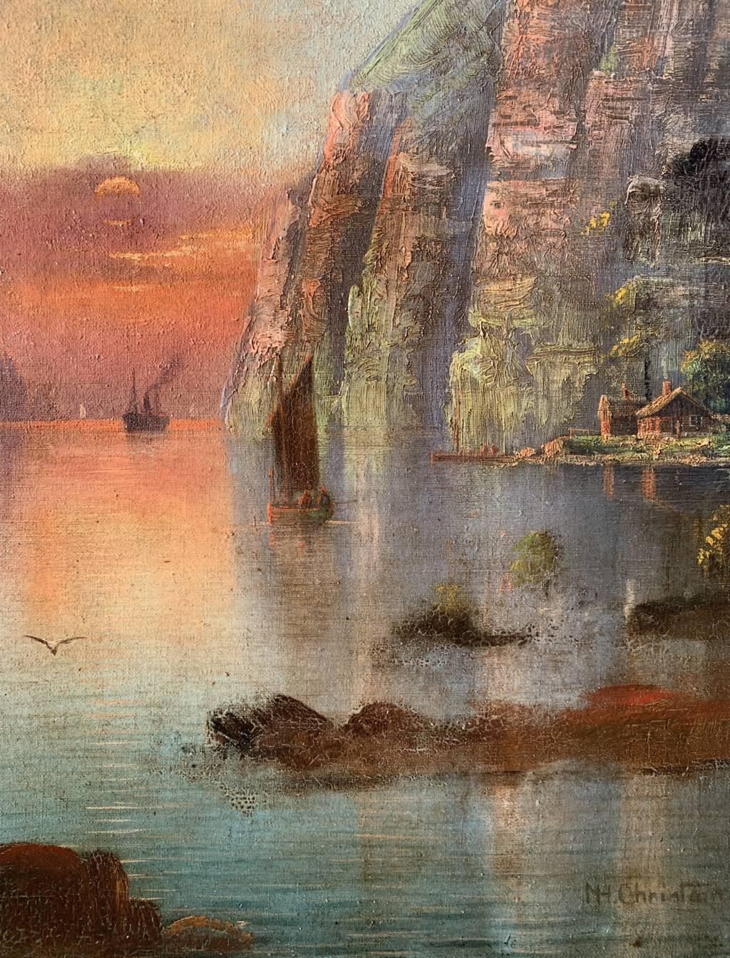Nils Christiansen (pintor danés) - Pintura paisajista del siglo XIX - Puesta de sol 2
