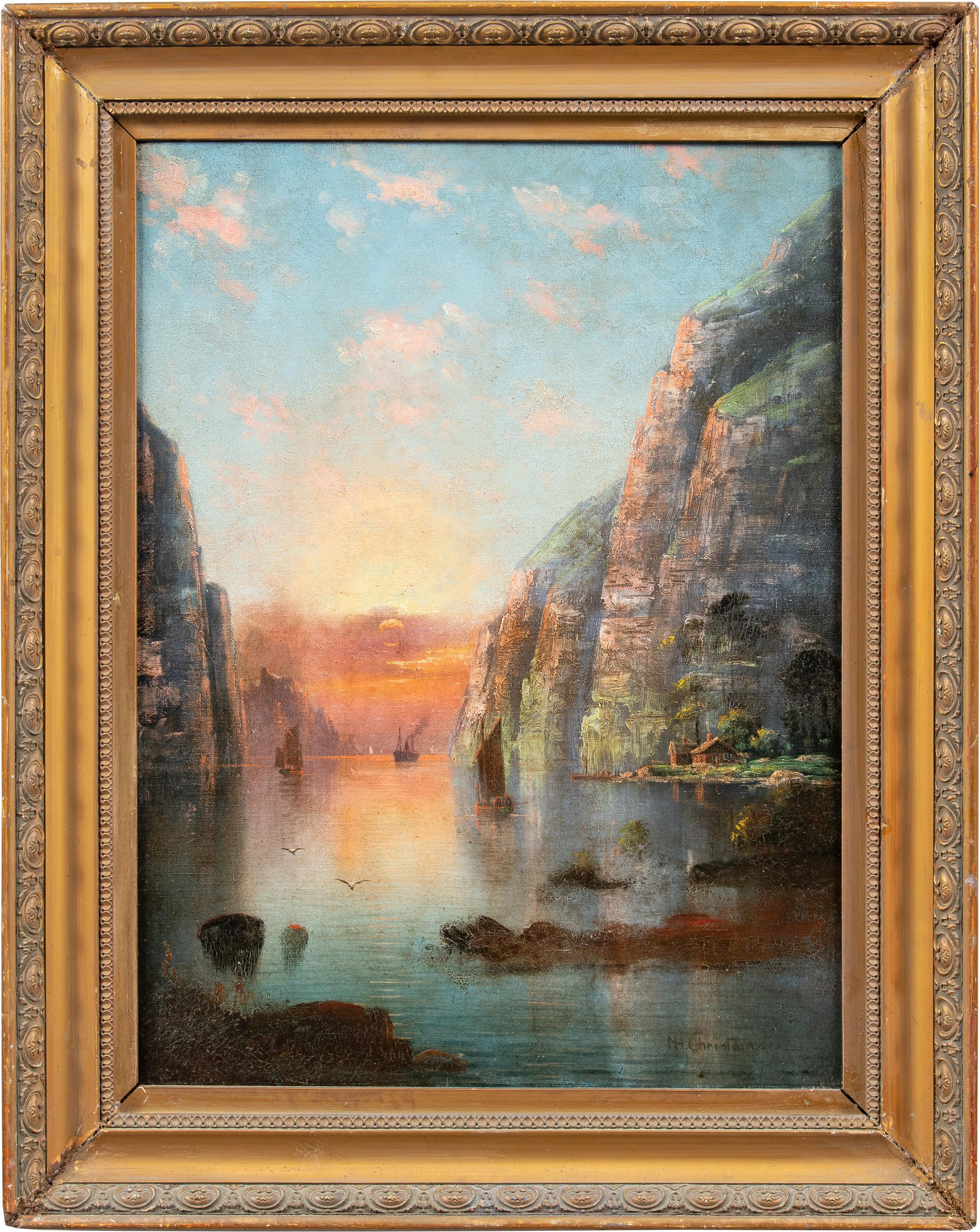 Nils Hans Christiansen Landscape Painting - Nils Christiansen (Danish painter) - 19th century landscape painting - Sunset