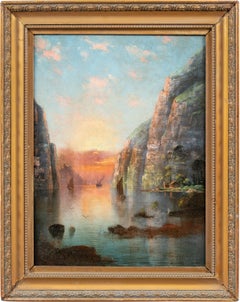 Vintage Nils Christiansen (Danish painter) - 19th century landscape painting - Sunset