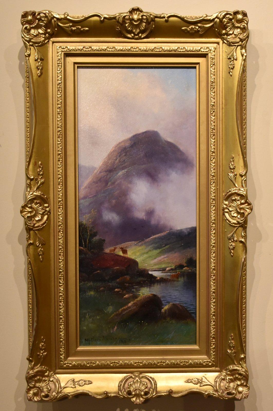 Peinture à l'huile de Nils Hans Christiansen « Cerf et bovin des Highlands » en vente 1