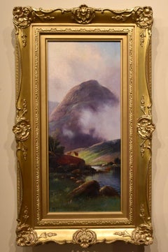 Pintura al óleo de Nils Hans Christiansen "Ciervo y ganado de las Highlands"
