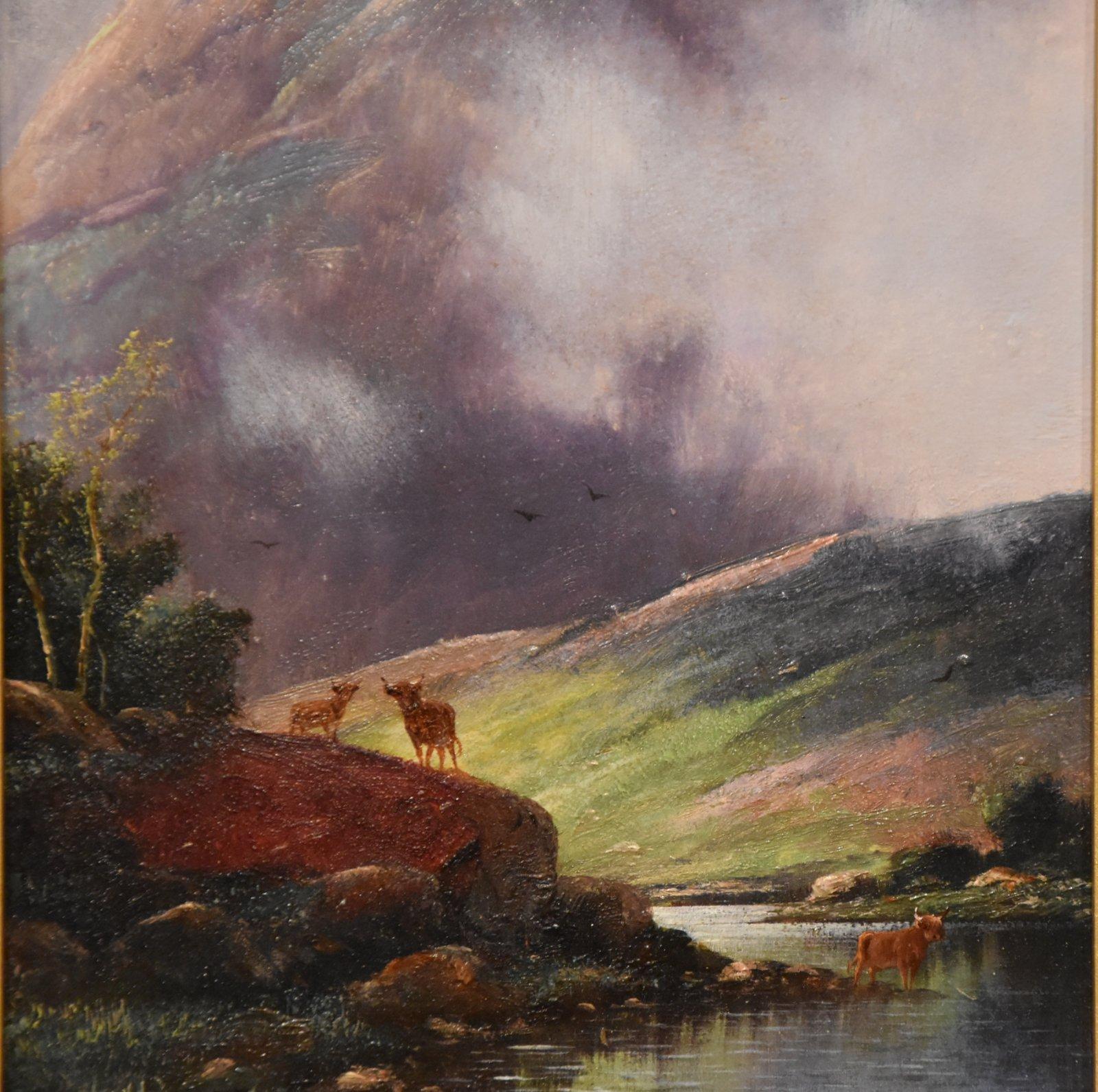 Peinture à l'huile de Nils Hans Christiansen « Cerf et bovin des Highlands » en vente 2