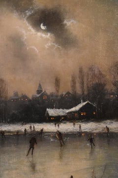 Pintura al óleo de Nils Hans Christiansen "Patinando"