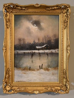 Pittura ad olio di Nils Hans Christiansen "Skating" (Pattinaggio)