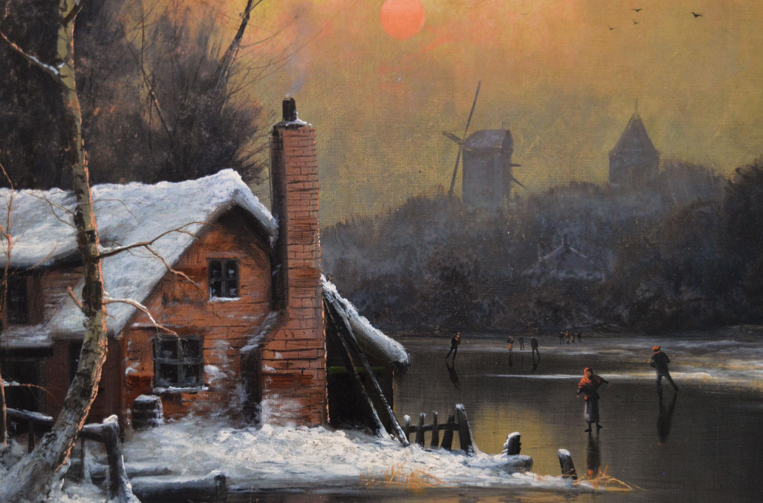 Paire de peintures à l'huile de paysages du 19e siècle représentant des lacs  - Victorien Painting par Nils Hans Christiansen