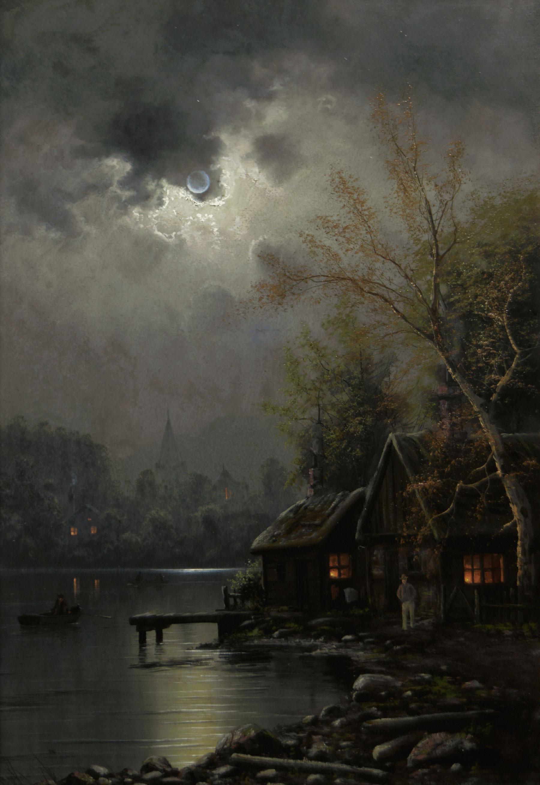 Paire de peintures à l'huile de paysages du 19e siècle représentant des lacs  en vente 2