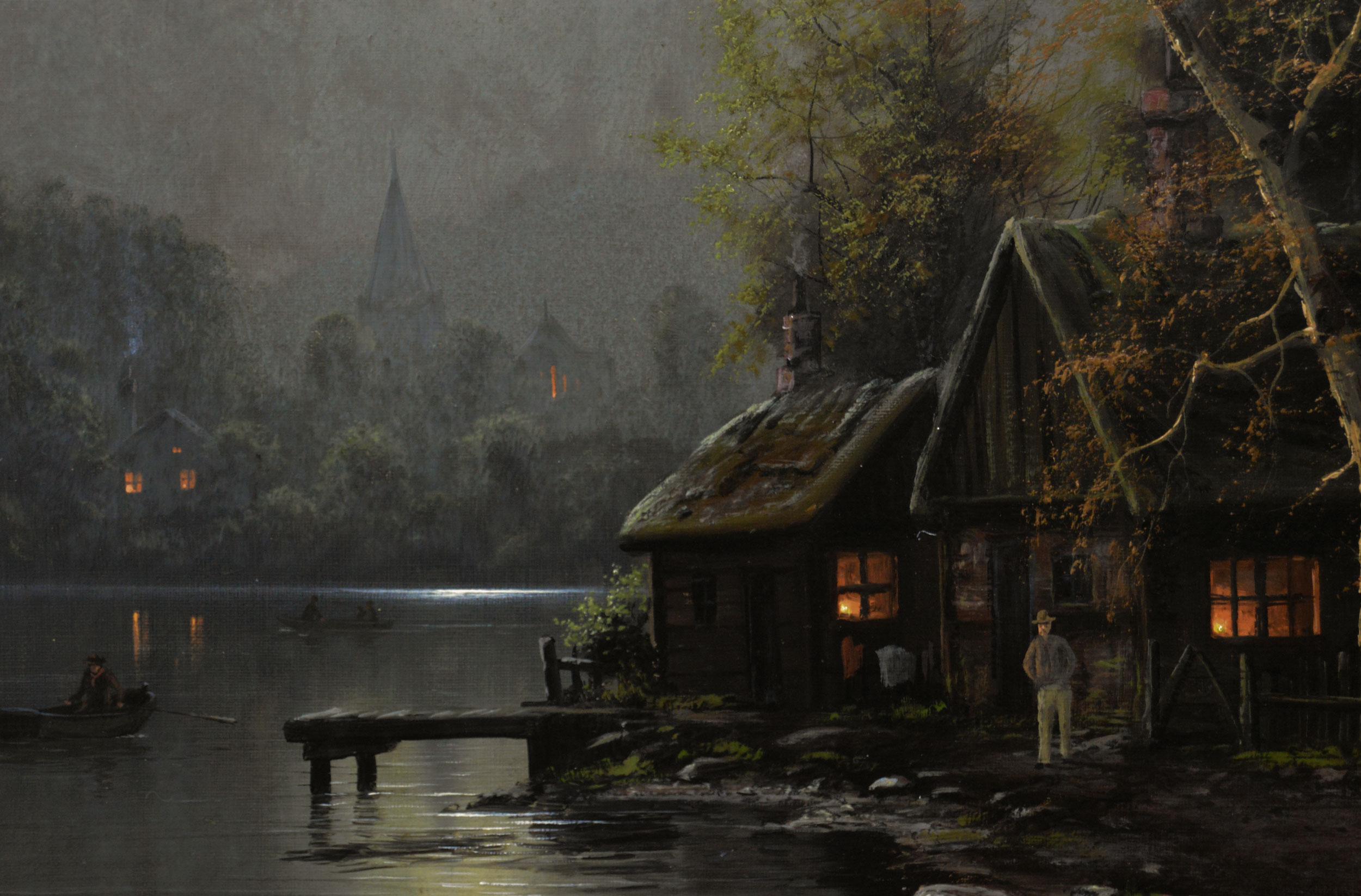 Paire de peintures à l'huile de paysages du 19e siècle représentant des lacs  en vente 3