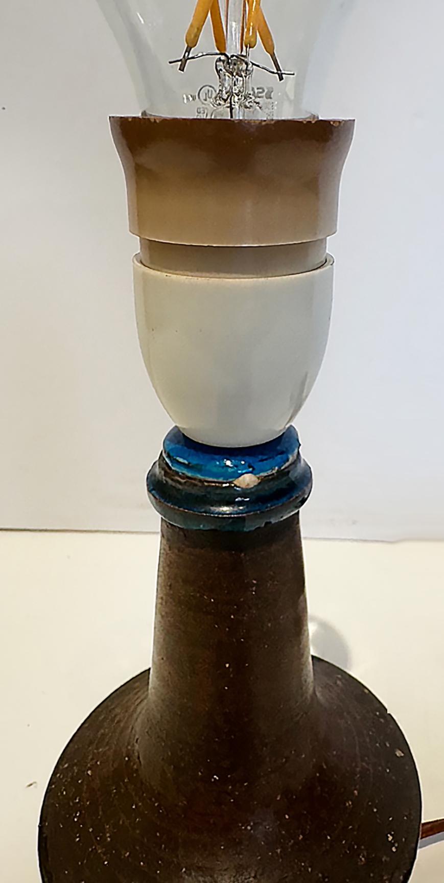 Pottery Nils, Herman Kähler Danish Modern Stoneware Table Lamp, Original Shade For Sale