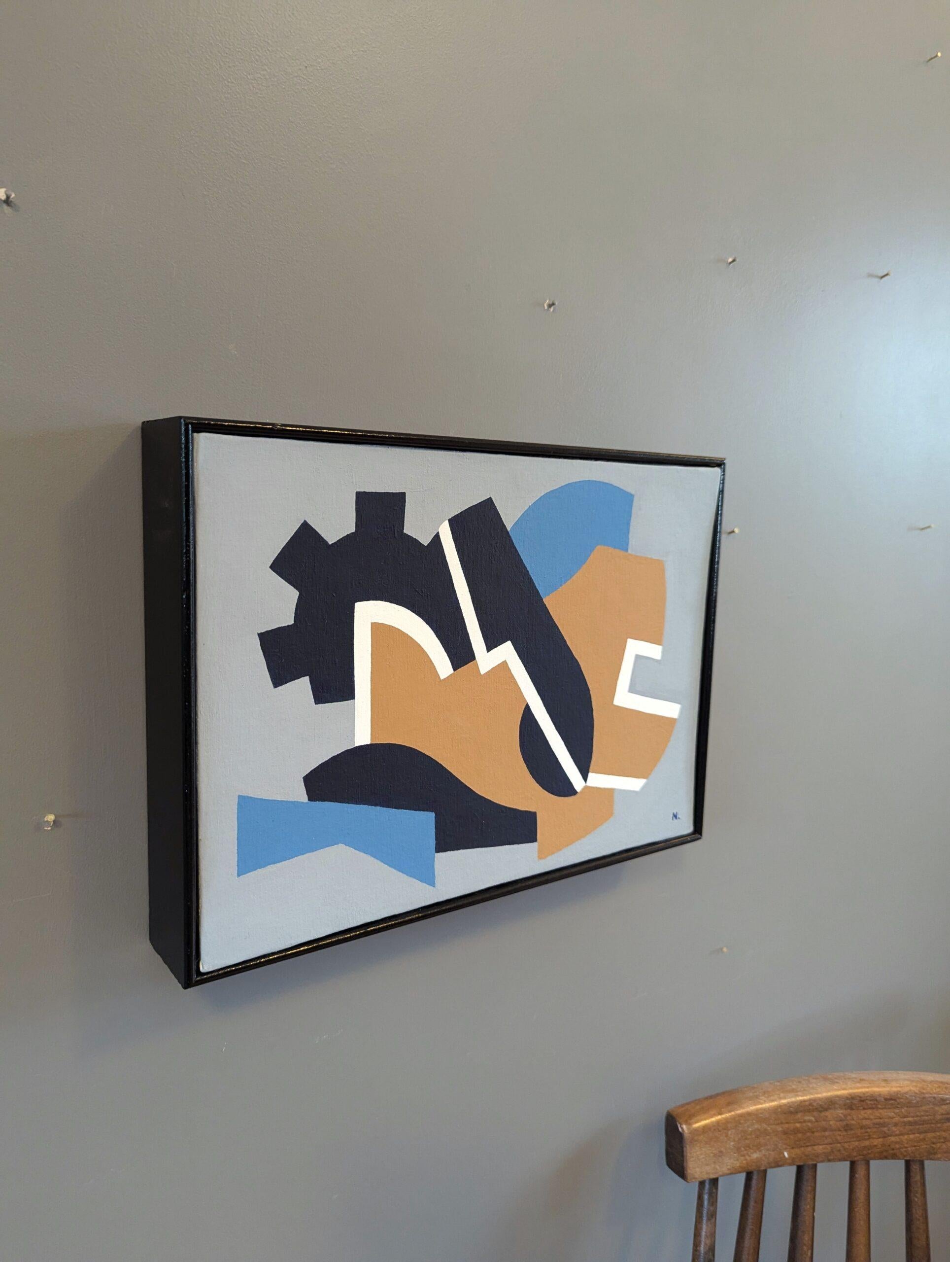Contemporary Mini Abstract Original Acrylgemälde - La Plage (Grau), Abstract Painting, von Nils Jean