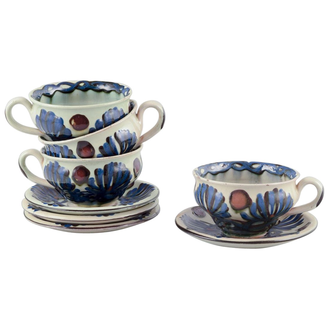 Nils Joakim Kähler for Kähler.  Four large “Marguerite” teacups and saucers