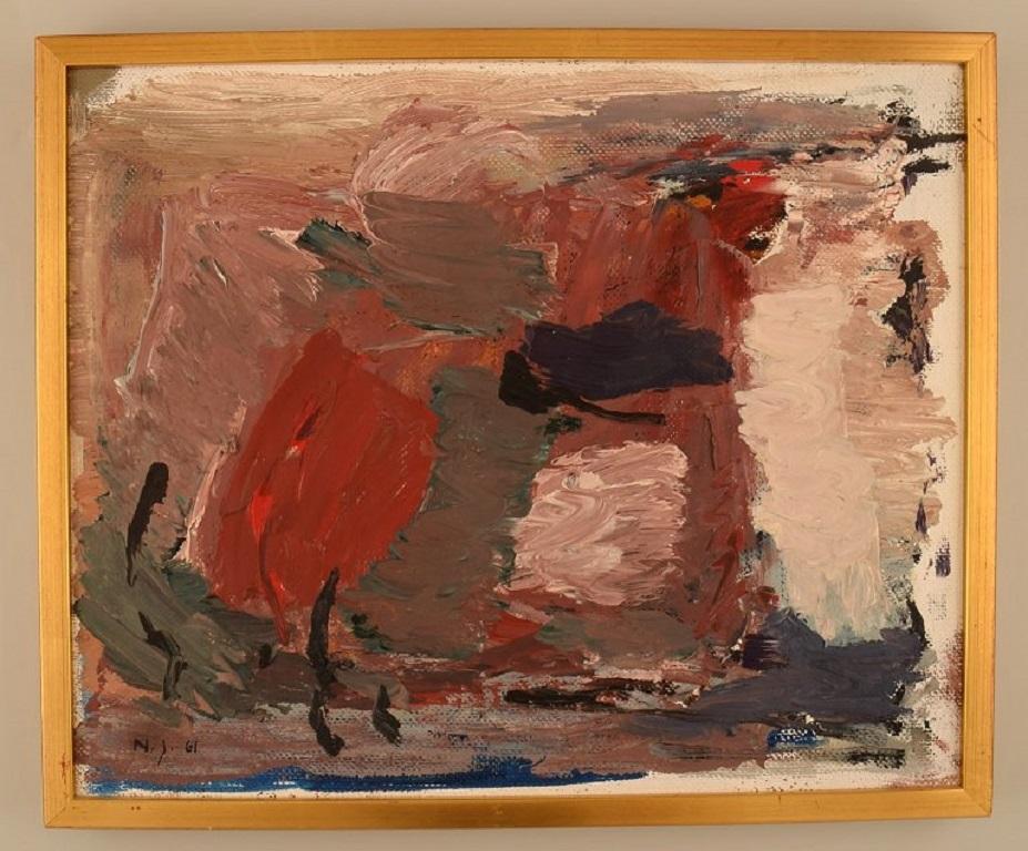 Nils Johansson (1922-2014), Suède. Huile sur panneau. 
Composition abstraite. Daté de 1961.
La planche mesure : 40 x 32 cm.
Le cadre mesure : 1,5 cm.
Elle est en excellent état.
Signé et daté.