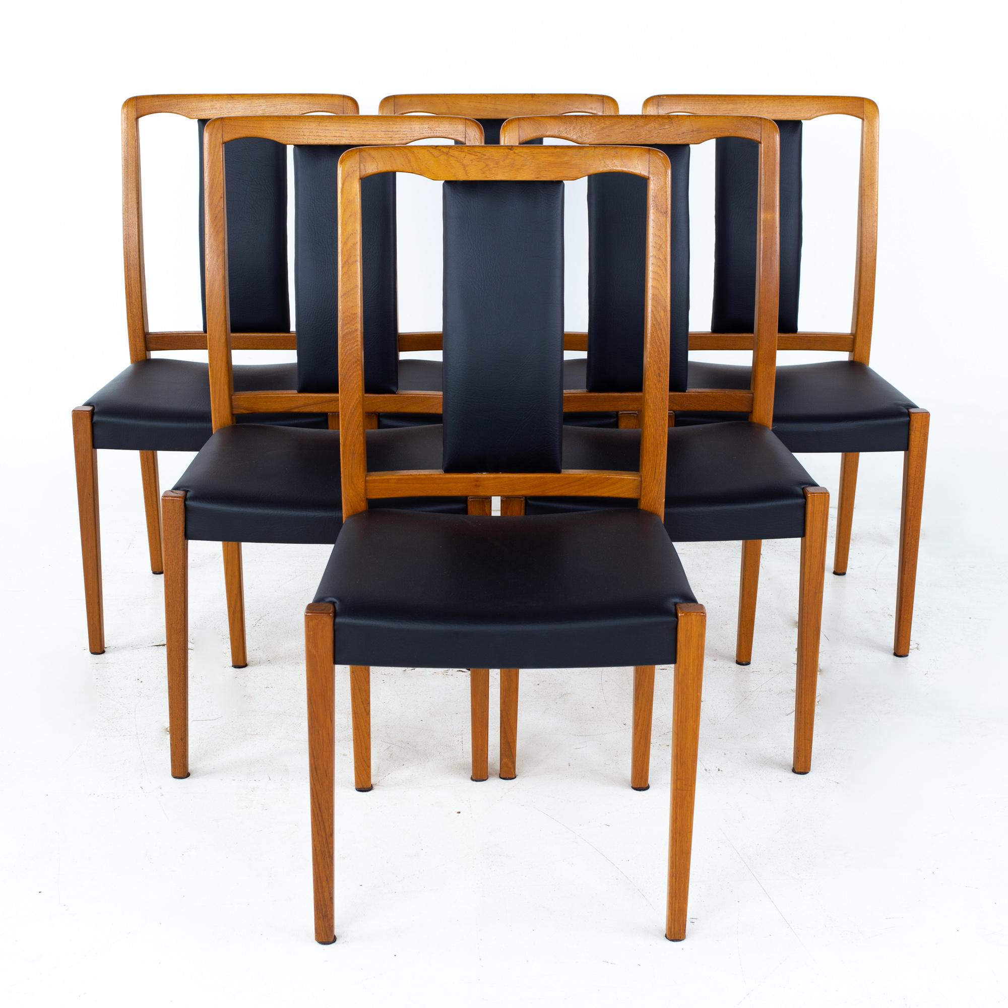Nils Jonsson for Hugo Troeds mid century Danish teak dining chairs - Set of 6
Each chair measures: 18.5 wide x 16 deep x 37 high, with a seat height of 18 inches 

All pieces of furniture can be had in what we call restored vintage condition.