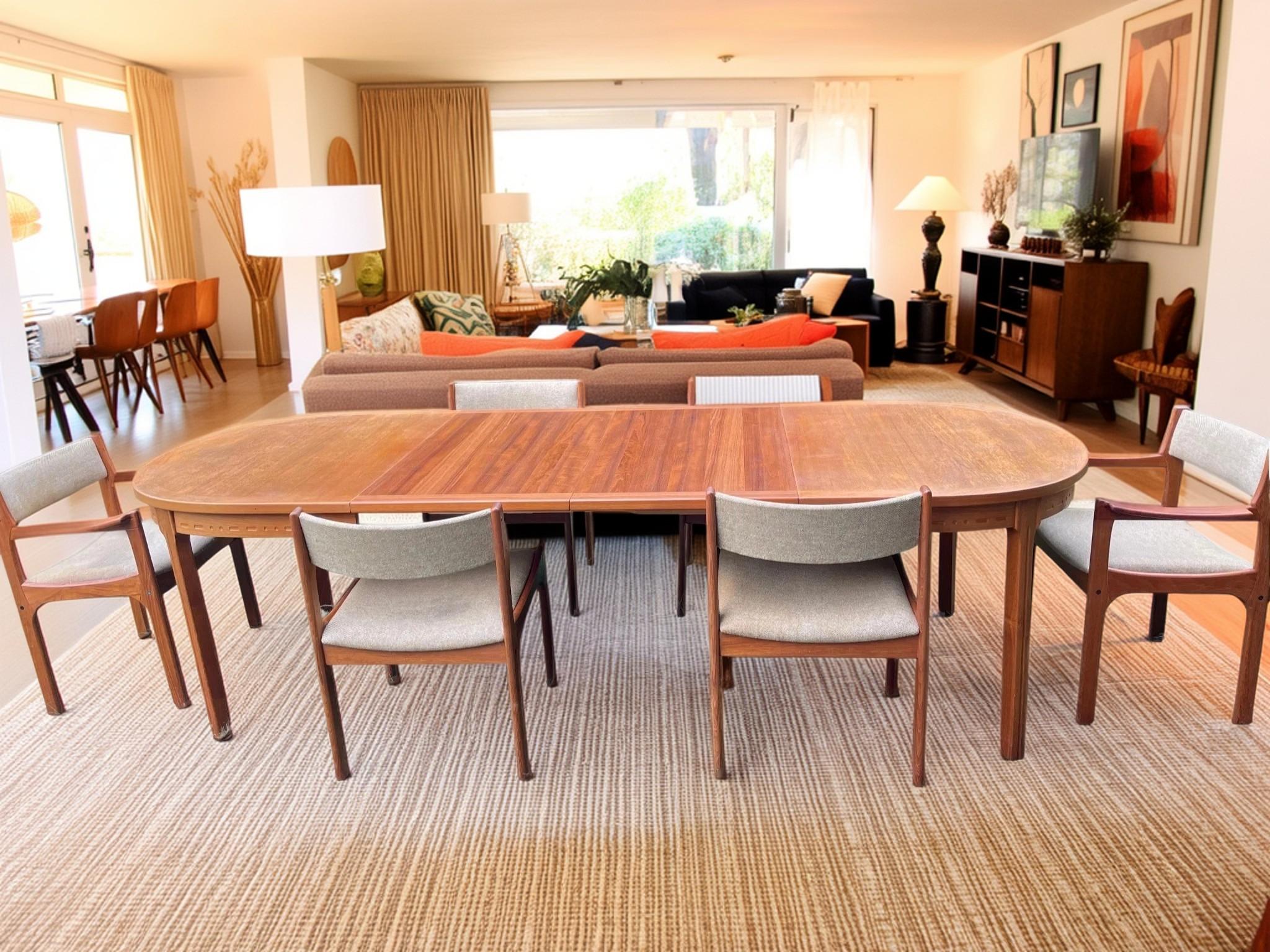 Nils Jonsson for Troeds – Double Extending Dining Table in Stained Teak with Chairs (c.1970)

An elegant mid-century Scandinavian dining set featuring a double-extending teak dining table designed by Nils Jonsson for Swedish maker Troeds, complete