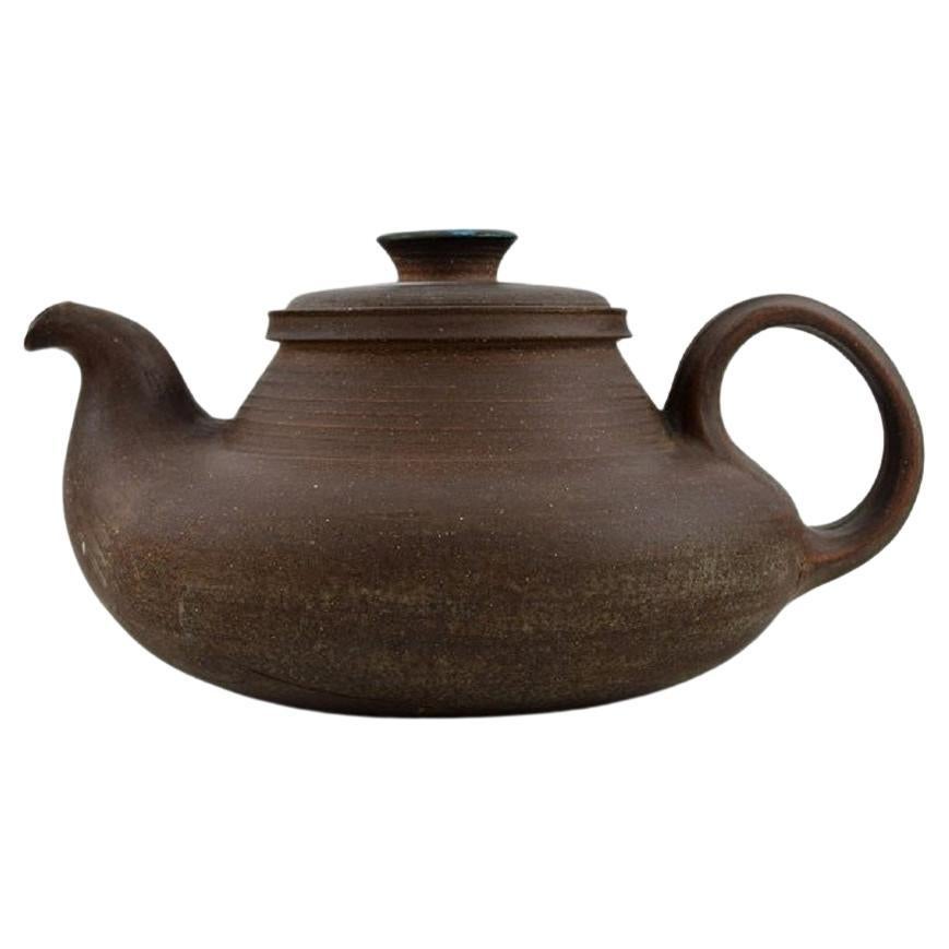 Nils Kähler for Kähler, Ceramic Teapot with Blue Glazed Lid Knob For Sale