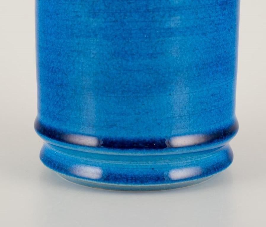 Scandinavian Modern Nils Kähler for Kähler.  Cylindrical ceramic vase.  Azure glaze. 1960s/70s. For Sale