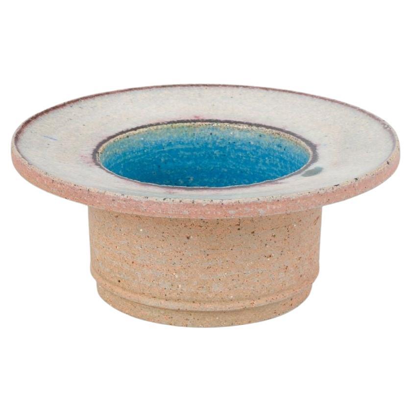 Nils Kähler for Kähler, Denmark. Low cylindrical stoneware vase, c. 1960s. For Sale