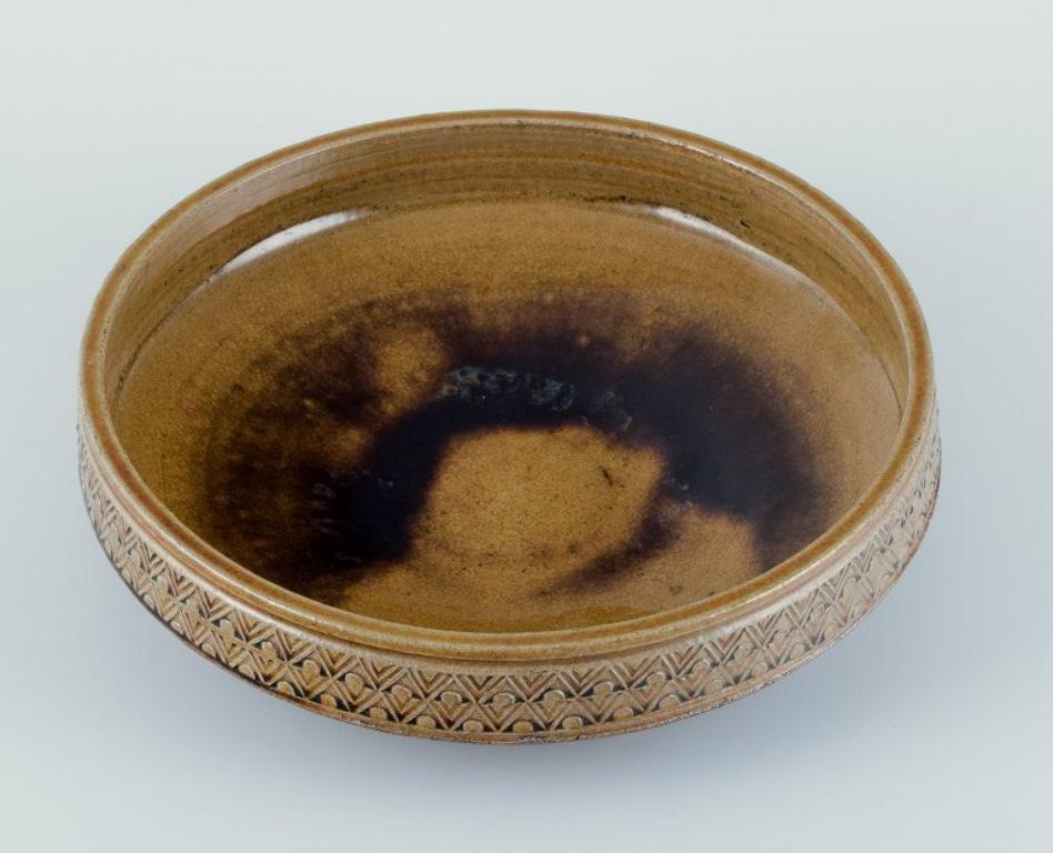 Glazed Nils Kähler for Kähler. Large bowl with uranium yellow glaze. For Sale