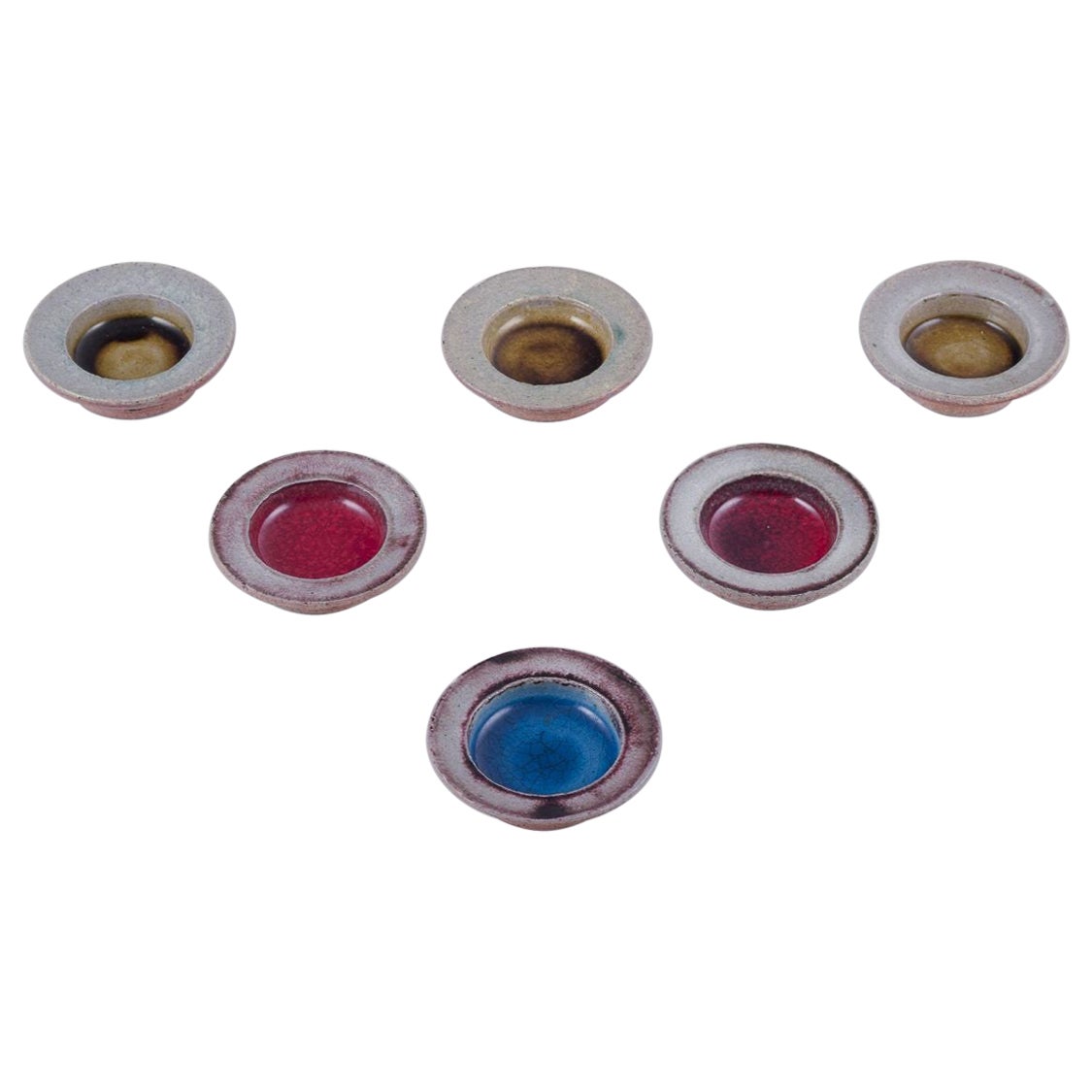 Nils Kähler pour Kähler. Ensemble de six petits bols en grès de différentes couleurs. en vente
