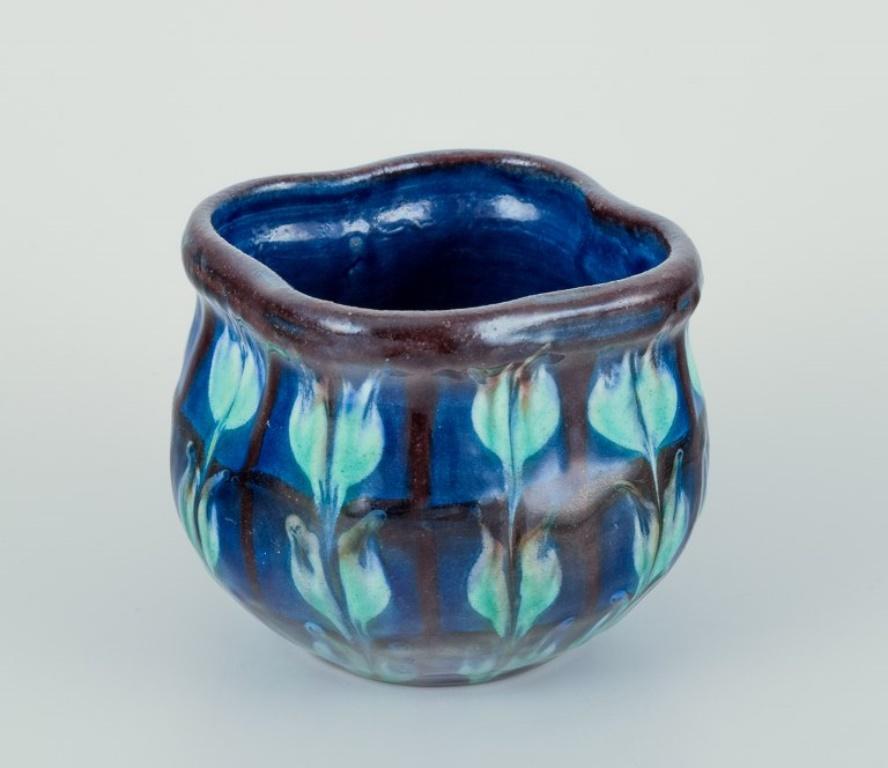 Scandinave moderne Nils Kähler pour Kähler. Petit bol en céramique et petit vase à glaçure turquoise  en vente