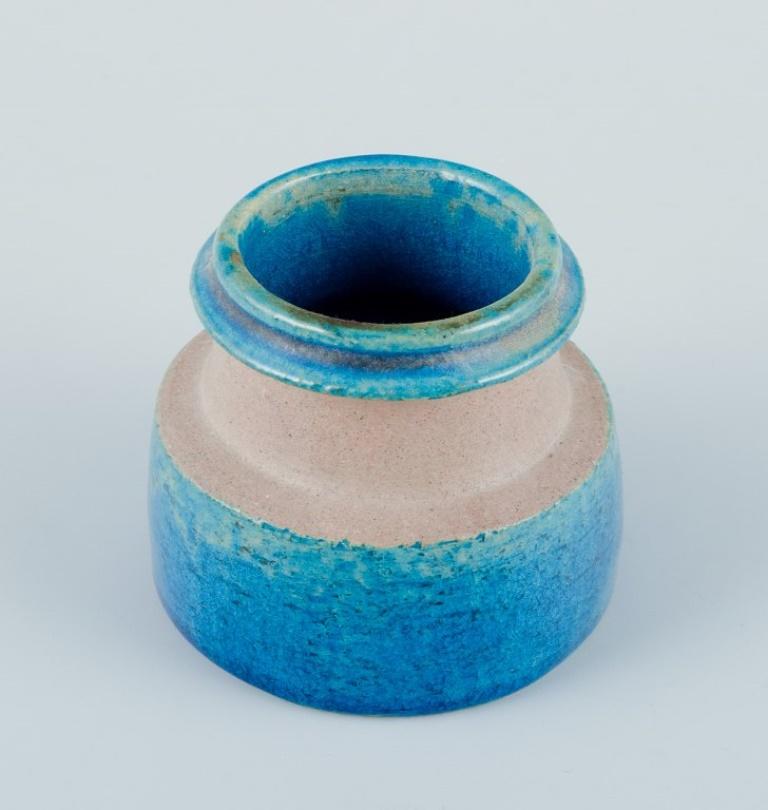 Scandinavian Modern Nils Kähler for Kähler. Small ceramic bowl and small vase with turquoise glaze.  For Sale