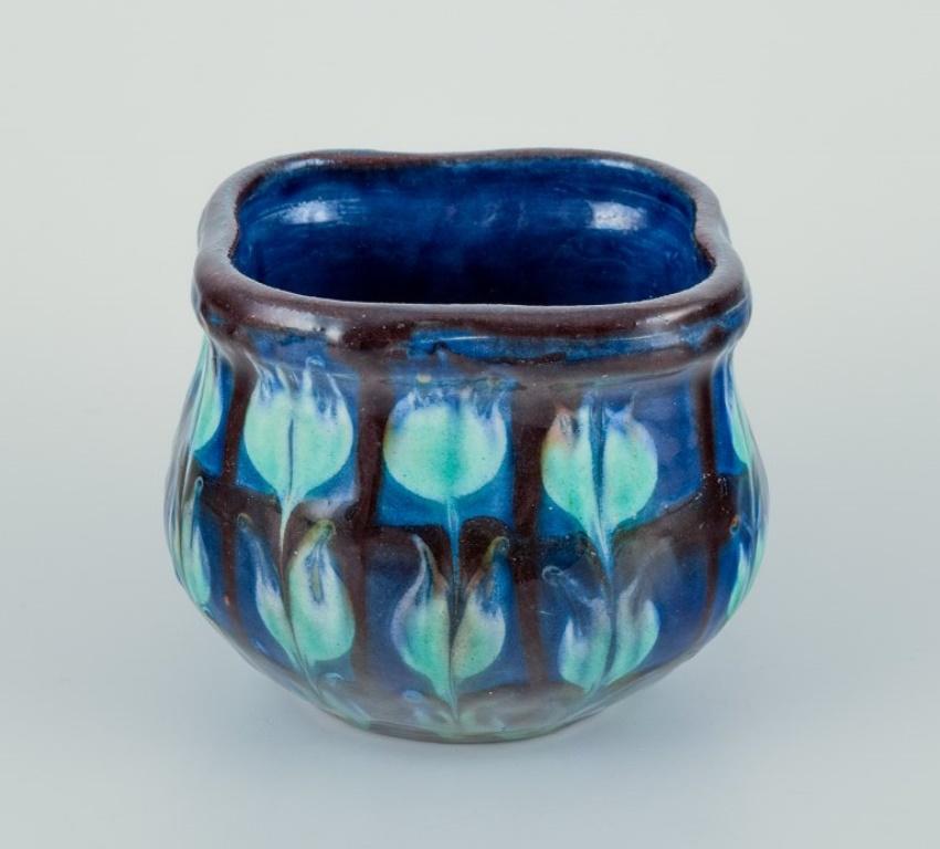 Danish Nils Kähler for Kähler. Small ceramic bowl and small vase with turquoise glaze.  For Sale