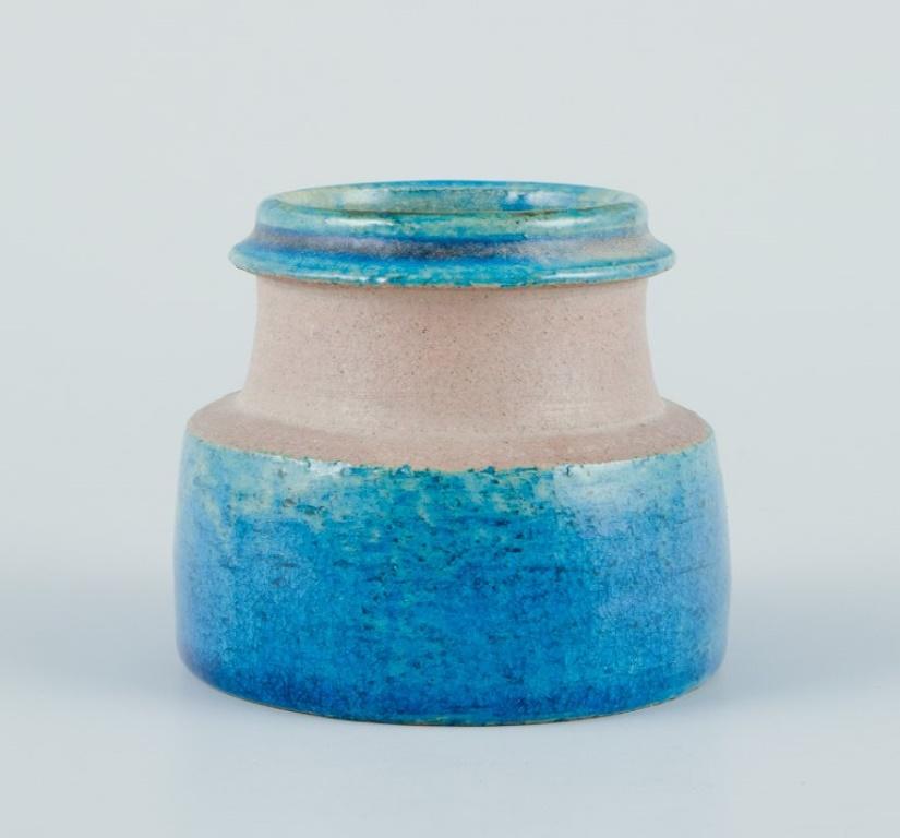 Danish Nils Kähler for Kähler. Small ceramic bowl and small vase with turquoise glaze.  For Sale