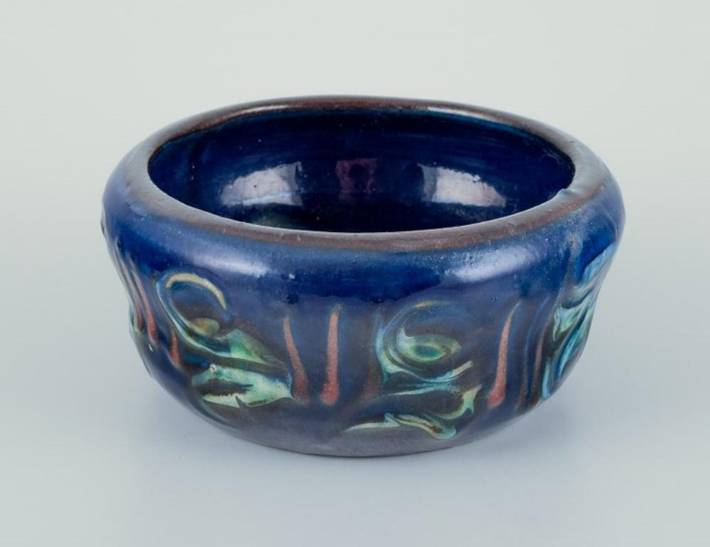 Glazed Nils Kähler for Kähler. Small ceramic bowl and small vase with turquoise glaze.  For Sale