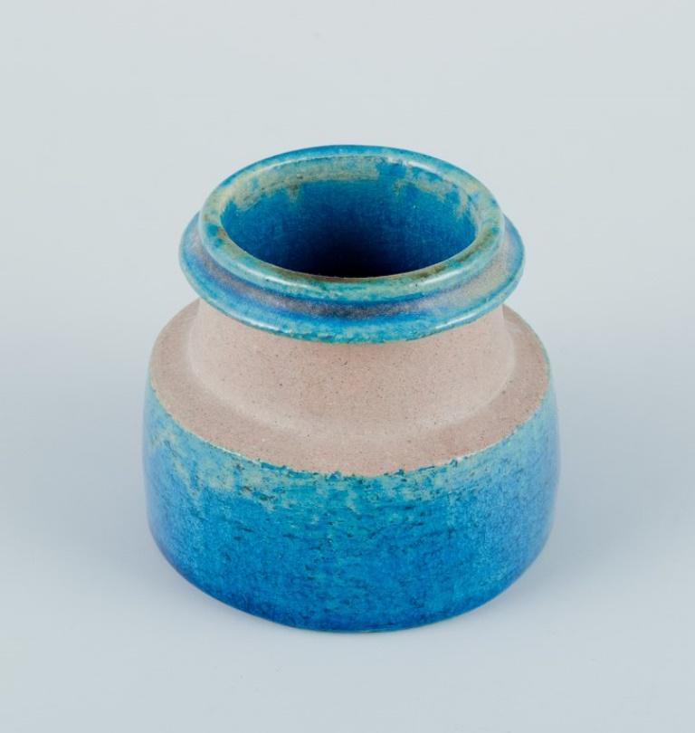 Glazed Nils Kähler for Kähler. Small ceramic bowl and small vase with turquoise glaze.  For Sale