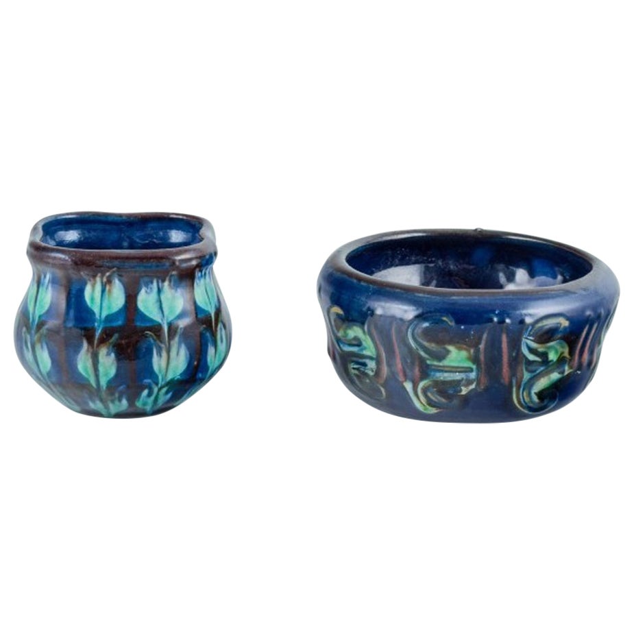 Nils Kähler für Kähler. Kleine Keramikschale und kleine Vase mit türkisfarbener Glasur.