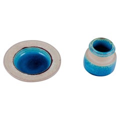 Nils Kähler for Kähler. Small ceramic bowl and small vase with turquoise glaze.
