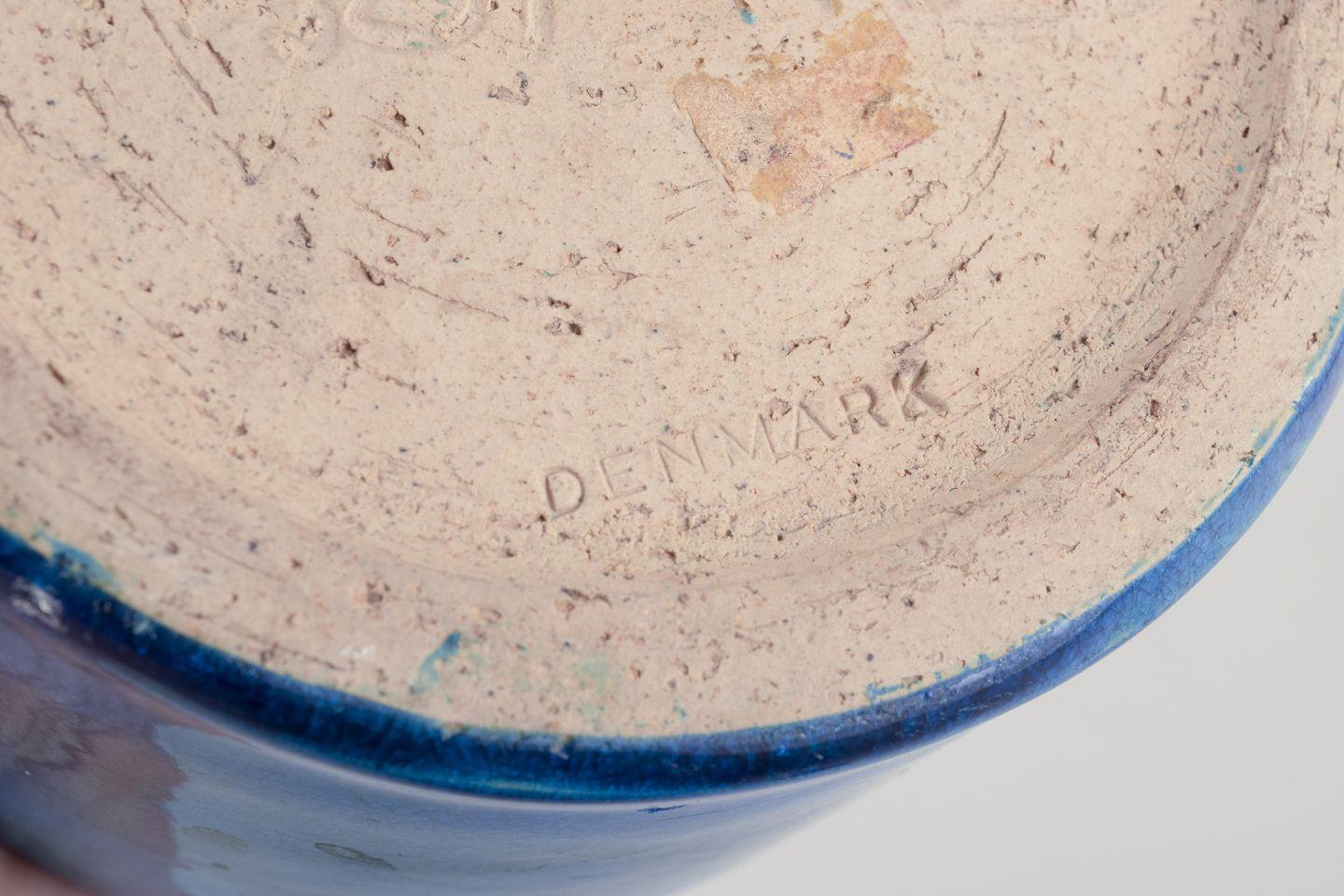 Grès porcellanato Nils Kähler per Kähler. Vaso in gres. Smalto azzurro e collo non smaltato. in vendita