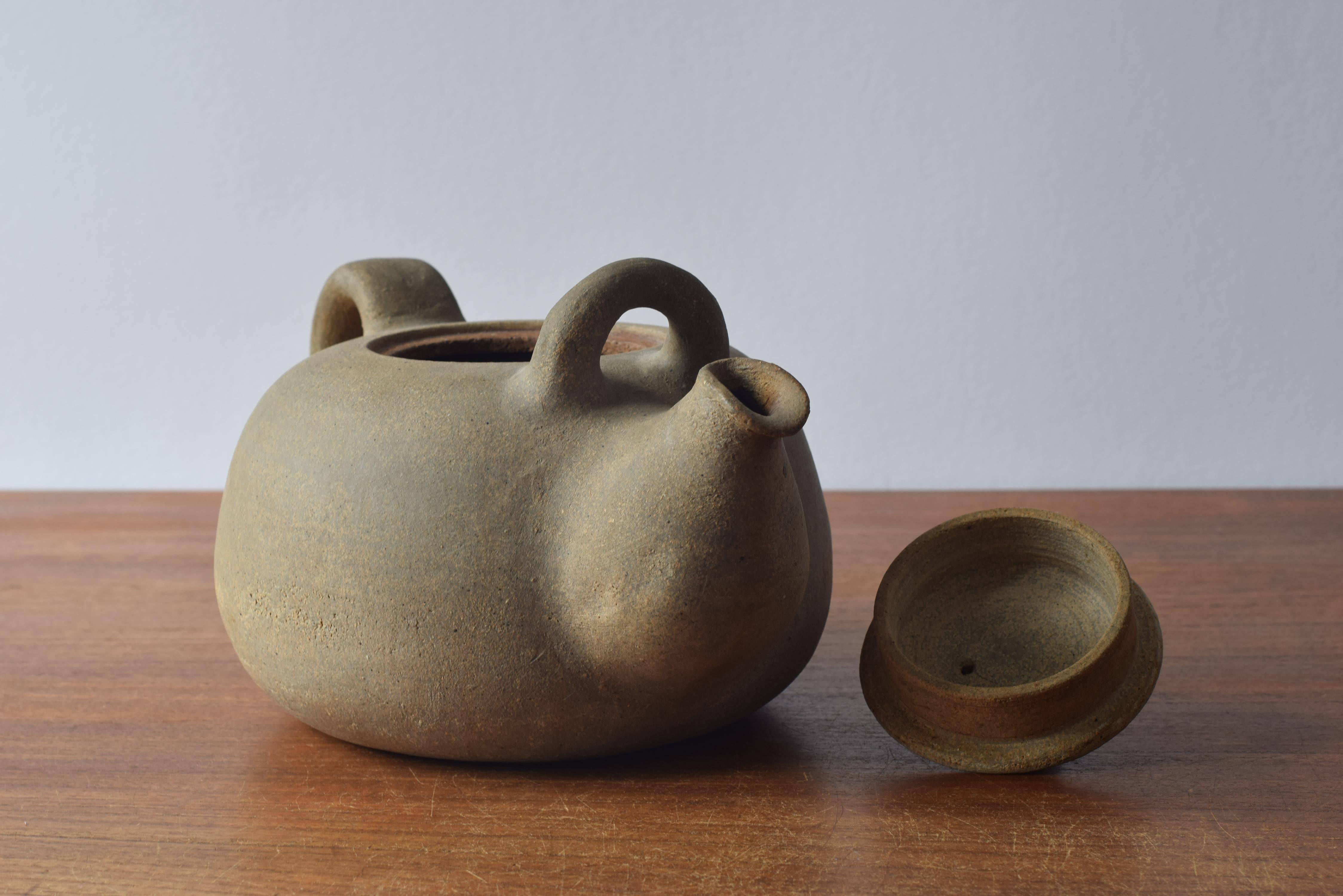 Nils Kähler Huge Decorative Ceramic Teapot Brutalist Unglazed, HAK Denmark 1950s For Sale 4