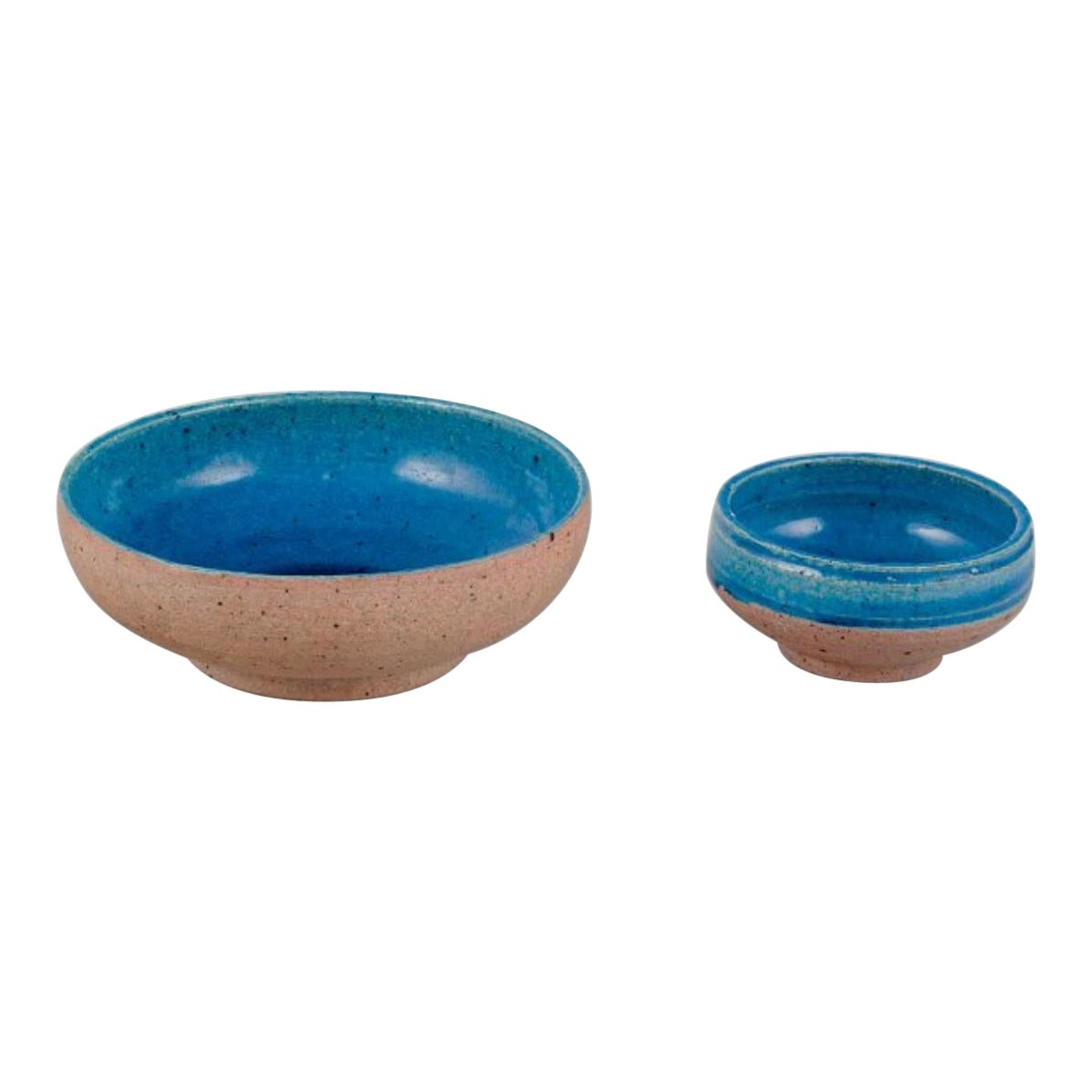 Nils Kähler, Kähler. Two ceramic bowls. Partially unglazed with turquoise glaze