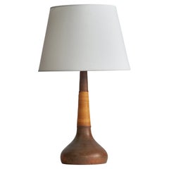 Nils Kähler, lampe de table, céramique, laiton. Rotin, Danemark, années 1960