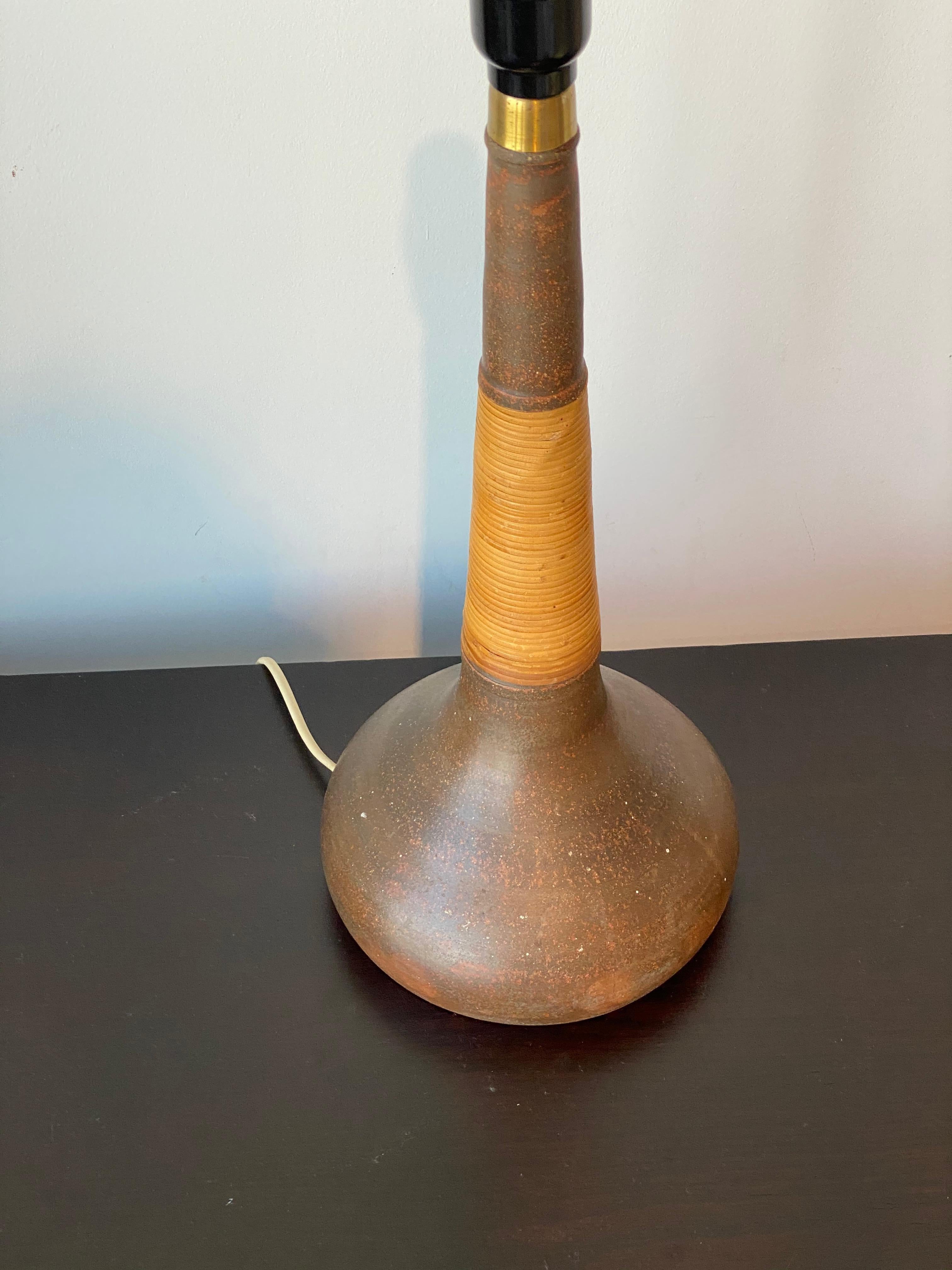 Danish Nils Kähler, Table Lamp, Stoneware / Cane, for Le Klint, Denmark, 1950s