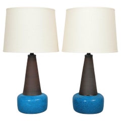 Nils Kählert ceramic table lamps in Blue Glazing, Denmark, 1960s