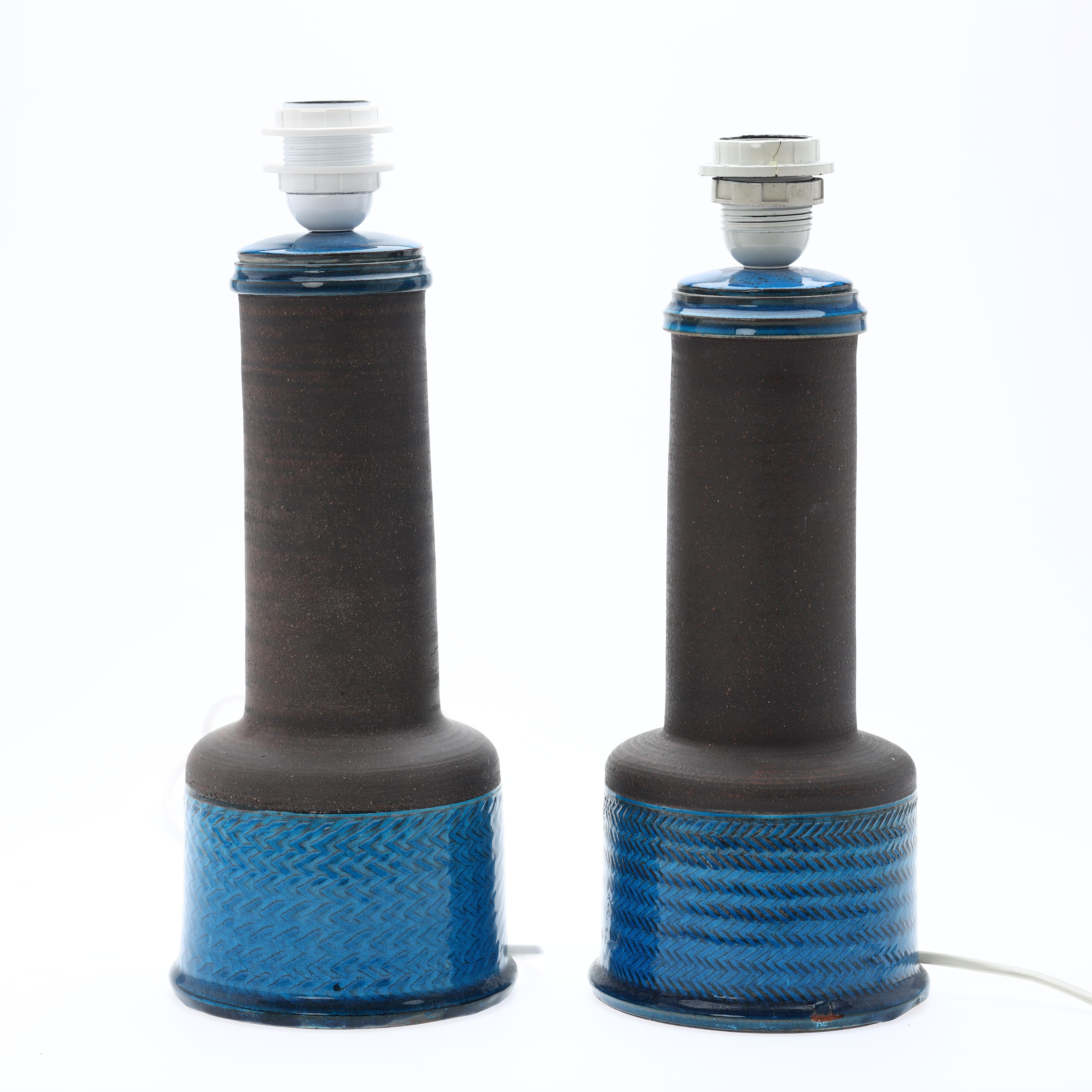 Lampade da tavolo in ceramica Nils Kählert con smalto blu, Danimarca, anni '60 in vendita 1
