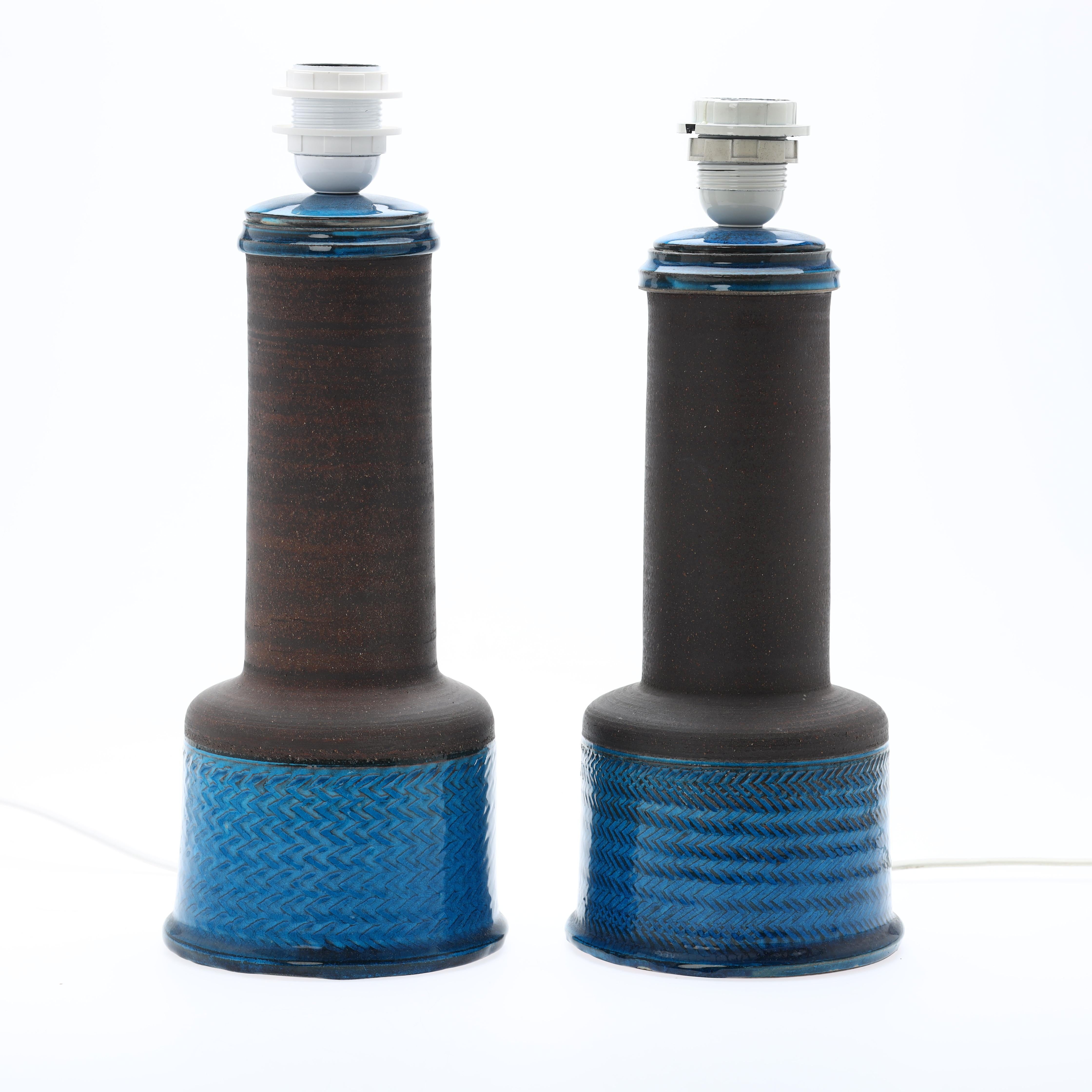 Lampade da tavolo in ceramica Nils Kählert con smalto blu, Danimarca, anni '60 in vendita 2