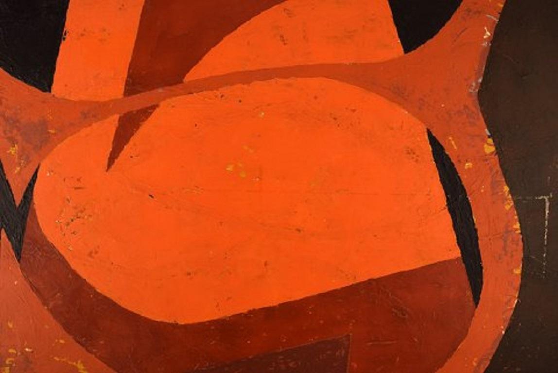 Scandinavian Modern Nils Karlsson, Swedish Artist, Oil on Canvas, Abstract Composition, Dated 1968