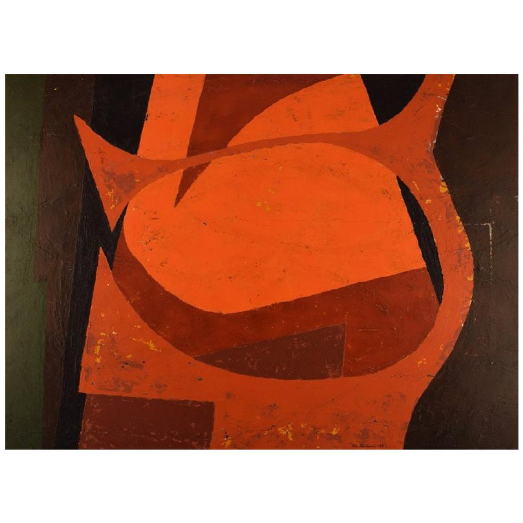 Nils Karlsson, Swedish Artist, Oil on Canvas, Abstract Composition, Dated 1968