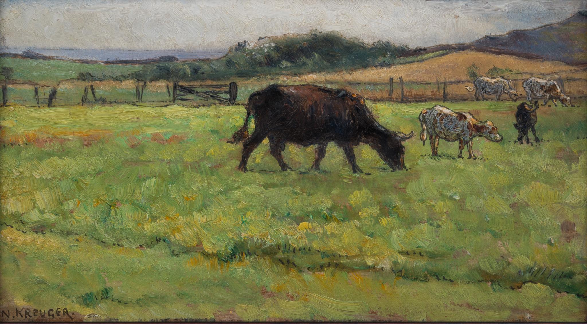 Cattle on the Meadow by Swedish Artist Nils Kreuger For Sale 1
