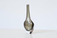 Nils Landberg black glass “Sommerso” vase Orrefors Sweden 1950