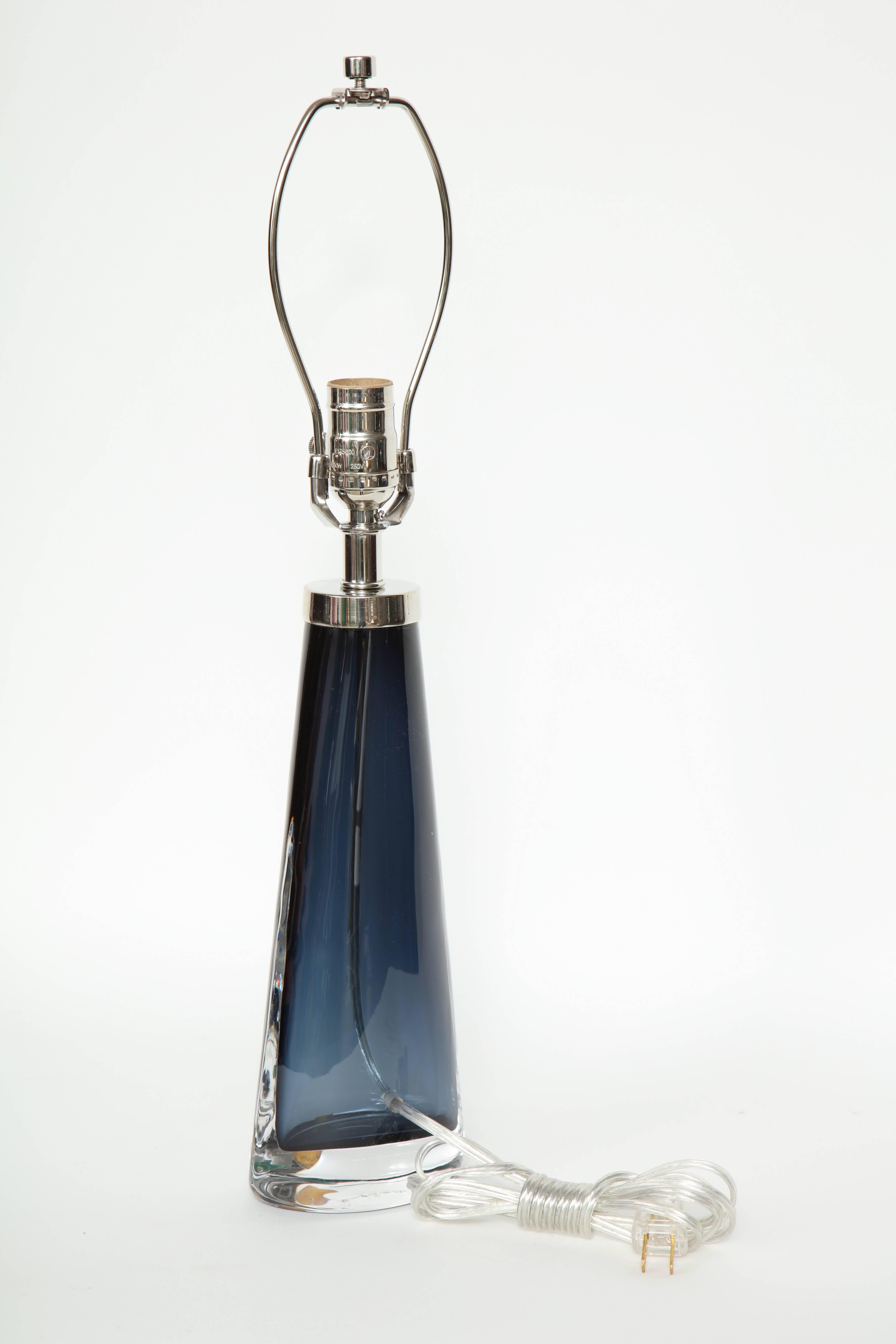 Nils Landberg for Orrefors Smoked Blue Crystal Lamps In Excellent Condition In New York, NY