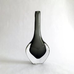 Nils Landberg for Orrefors Sommerso Blown Glass Vase Grey and Clear