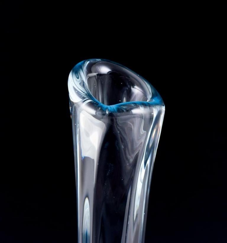 Scandinavian Modern Nils Landberg for Orrefors, Sweden. Tall and slender art glass vase. For Sale