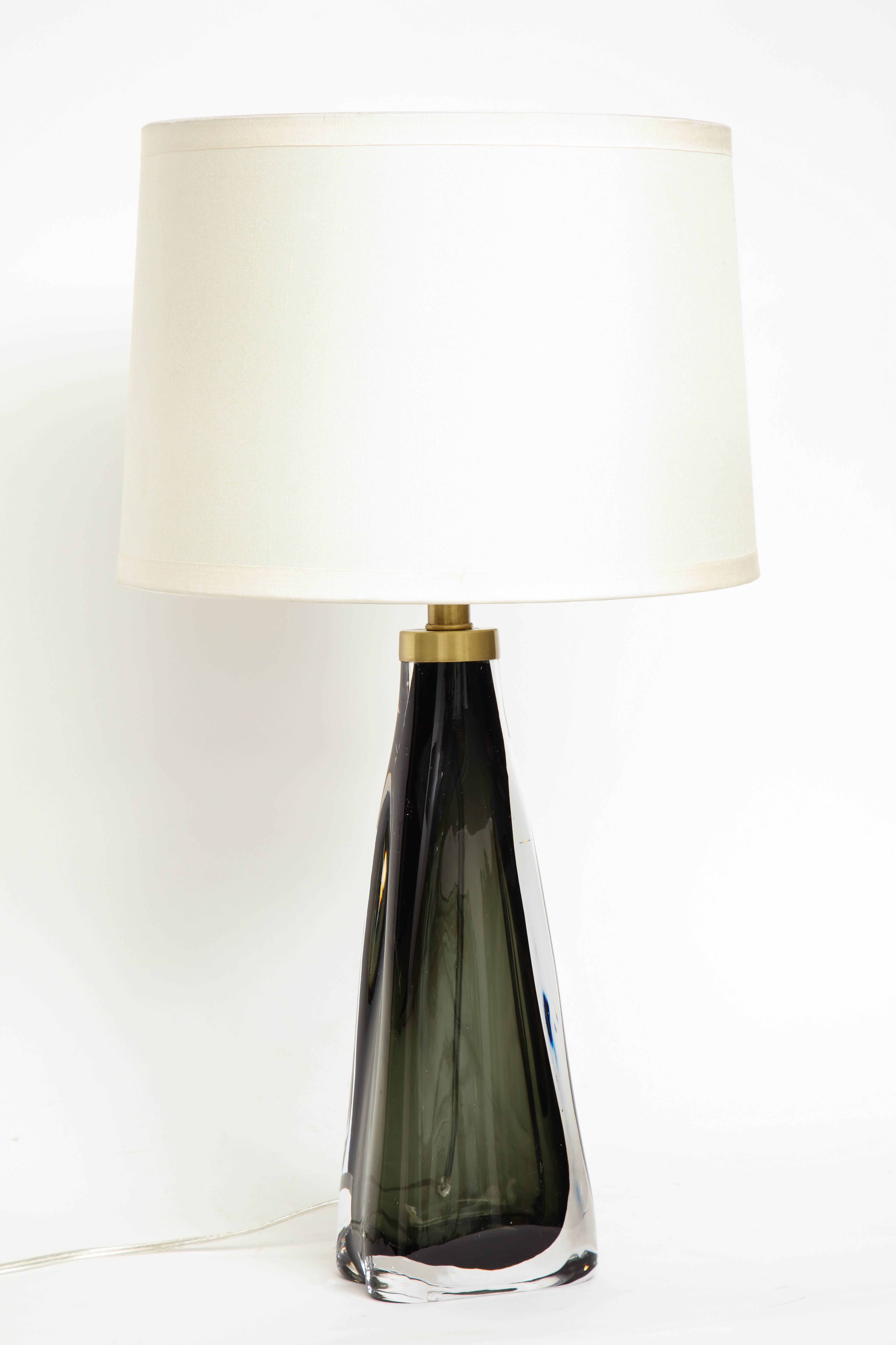 Scandinavian Modern Nils Landberg/Orrefors Dark Bottle Green Lamps For Sale
